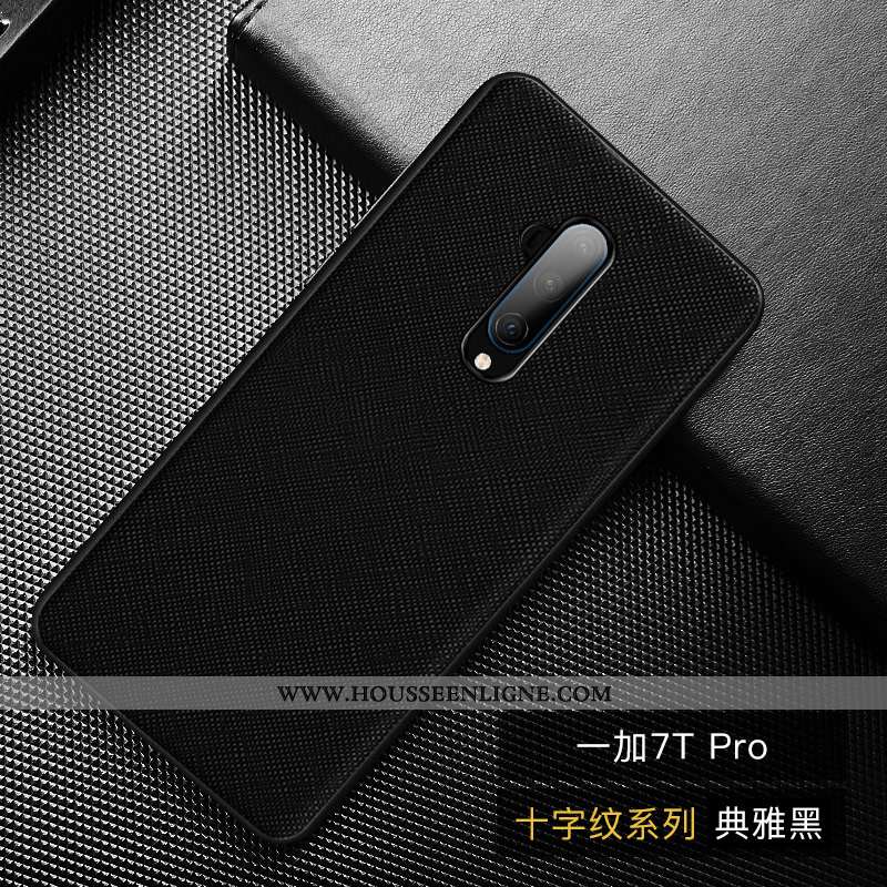 Étui Oneplus 7t Pro Protection Personnalité Noir Cuir Haut Simple Coque Téléphone Portable