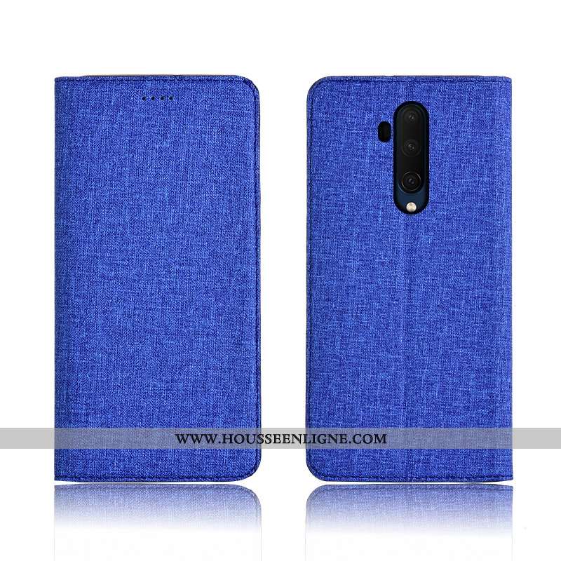 Étui Oneplus 7t Pro Silicone Protection Cuir Bleu Marin Tout Compris Lin Clamshell Bleu Foncé