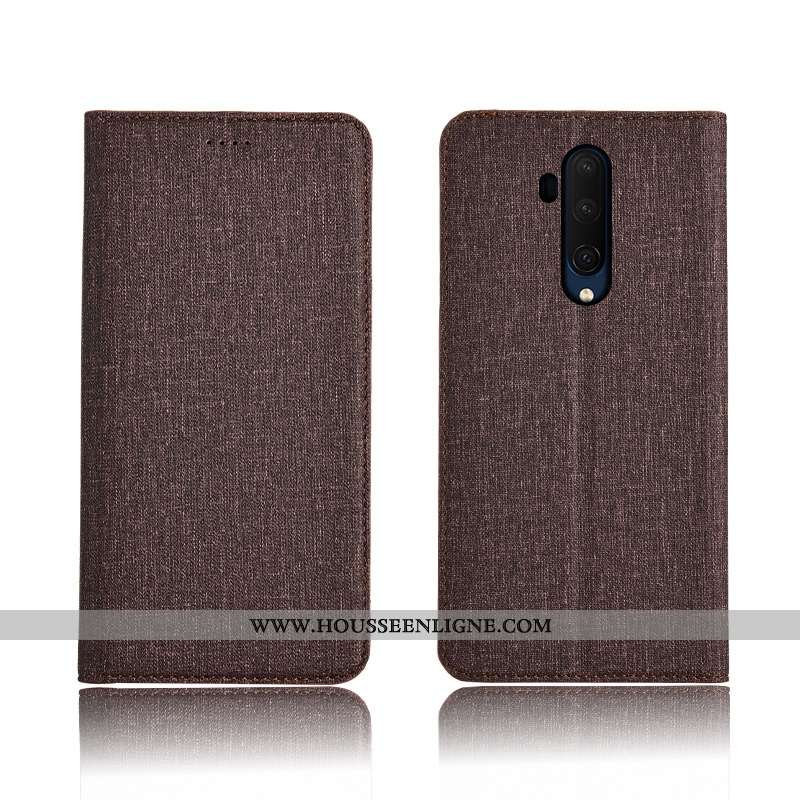 Étui Oneplus 7t Pro Silicone Protection Cuir Bleu Marin Tout Compris Lin Clamshell Bleu Foncé