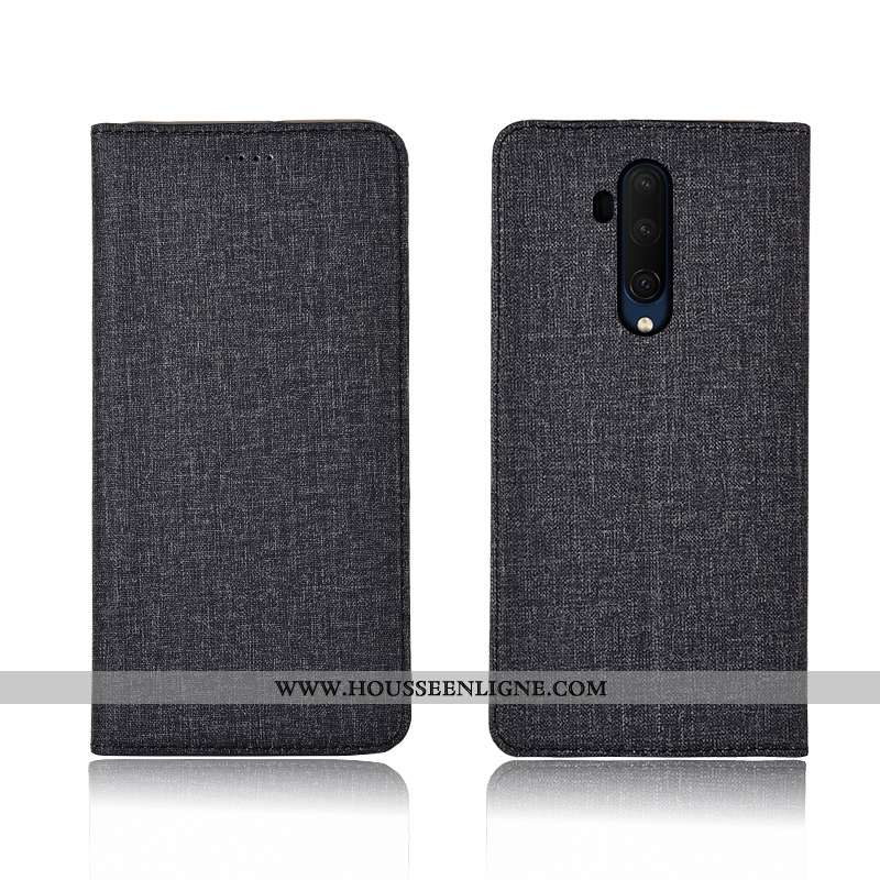 Étui Oneplus 7t Pro Silicone Protection Cuir Bleu Marin Tout Compris Lin Clamshell Bleu Foncé