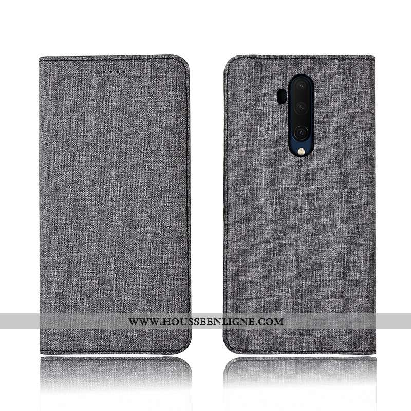 Étui Oneplus 7t Pro Silicone Protection Cuir Bleu Marin Tout Compris Lin Clamshell Bleu Foncé