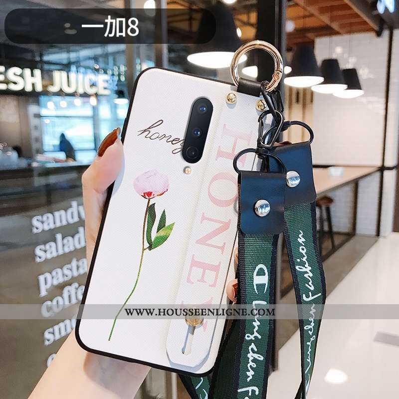 Étui Oneplus 8 Protection Délavé En Daim Créatif Gaufrage Incassable Fleur Téléphone Portable Blanch