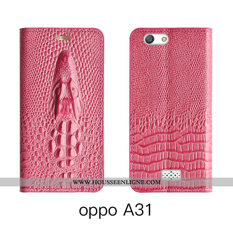 Étui Oppo A31 Cuir Véritable Cuir Téléphone Portable Bovins Tout Compris Rouge Rose