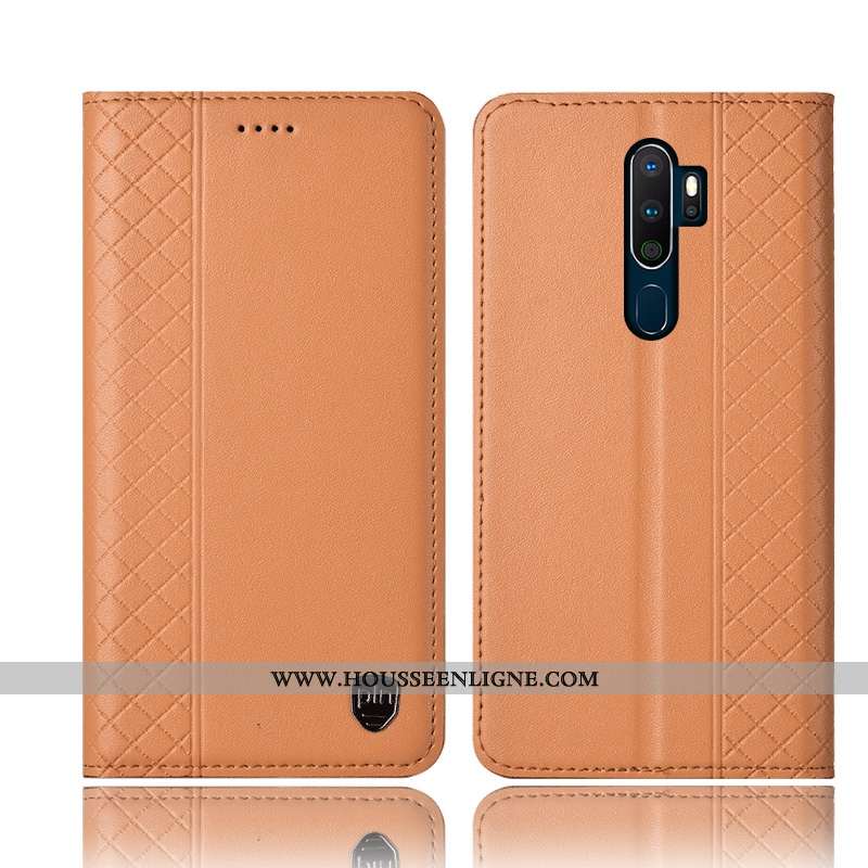 Étui Oppo A5 2020 Cuir Véritable Protection Tout Compris Housse Incassable Téléphone Portable Jaune