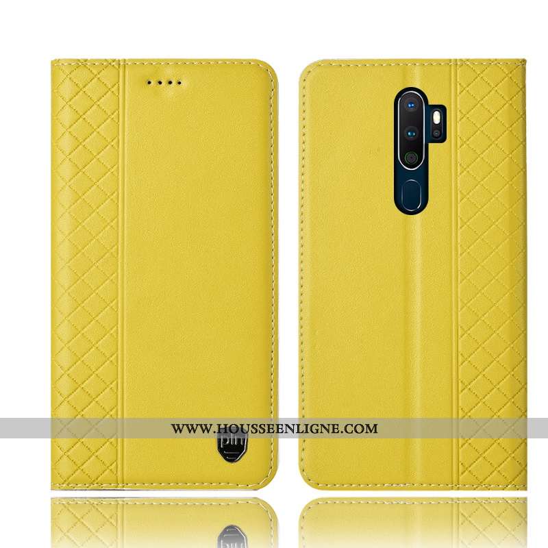 Étui Oppo A5 2020 Cuir Véritable Protection Tout Compris Housse Incassable Téléphone Portable Jaune
