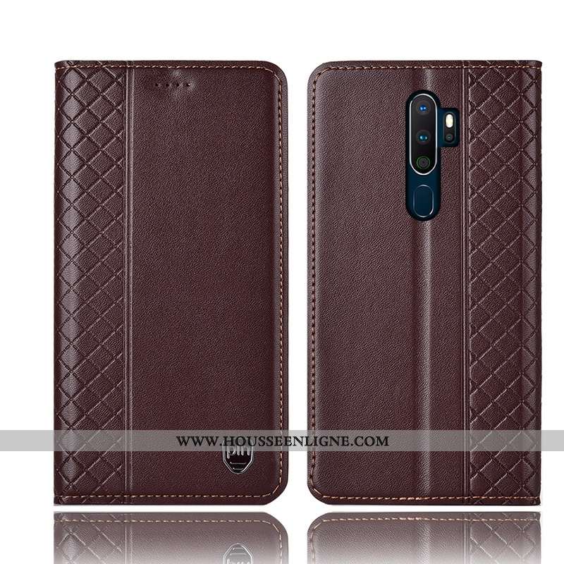 Étui Oppo A5 2020 Cuir Véritable Protection Tout Compris Housse Incassable Téléphone Portable Jaune