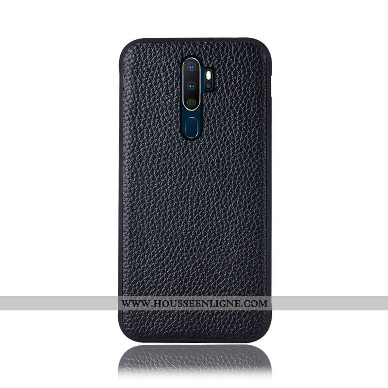 Étui Oppo A5 2020 Cuir Véritable Protection Téléphone Portable Incassable Vin Rouge Litchi Bordeaux