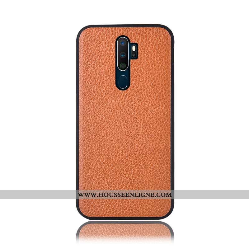 Étui Oppo A5 2020 Cuir Véritable Protection Téléphone Portable Incassable Vin Rouge Litchi Bordeaux