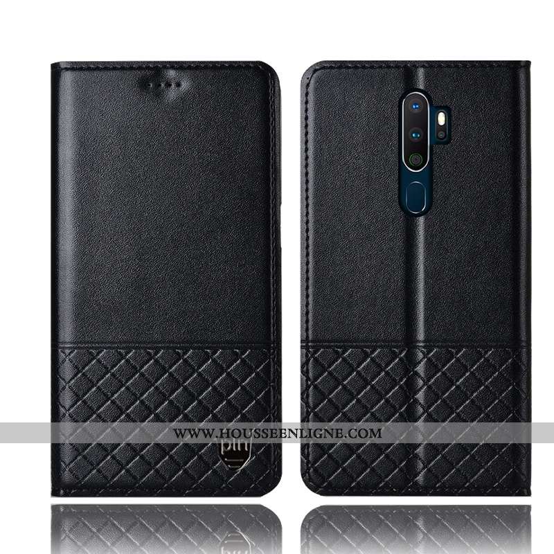 Étui Oppo A5 2020 Protection Cuir Véritable Noir Coque Tout Compris Incassable