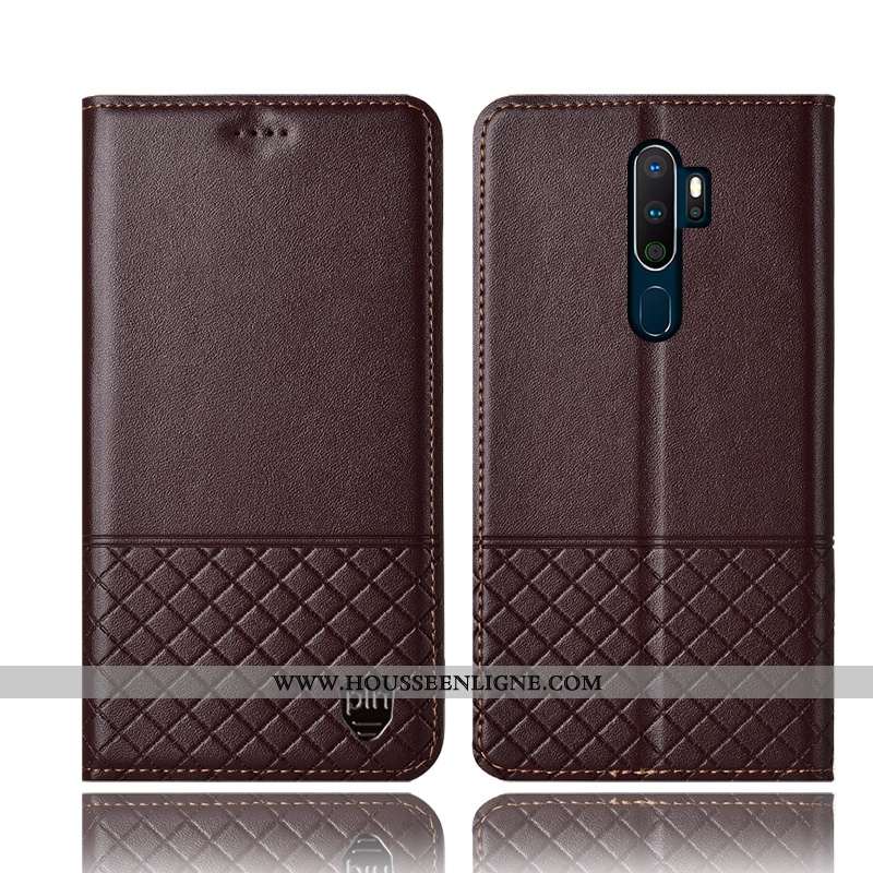 Étui Oppo A5 2020 Protection Cuir Véritable Noir Coque Tout Compris Incassable