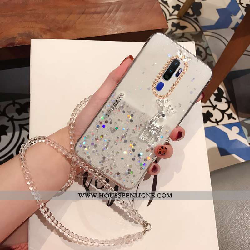 Étui Oppo A5 2020 Strass Ornements Suspendus Téléphone Portable Coque Incassable Fluide Doux Argent
