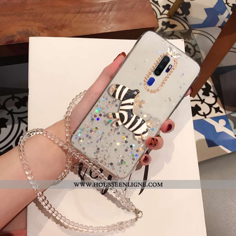 Étui Oppo A5 2020 Strass Ornements Suspendus Téléphone Portable Coque Incassable Fluide Doux Argent