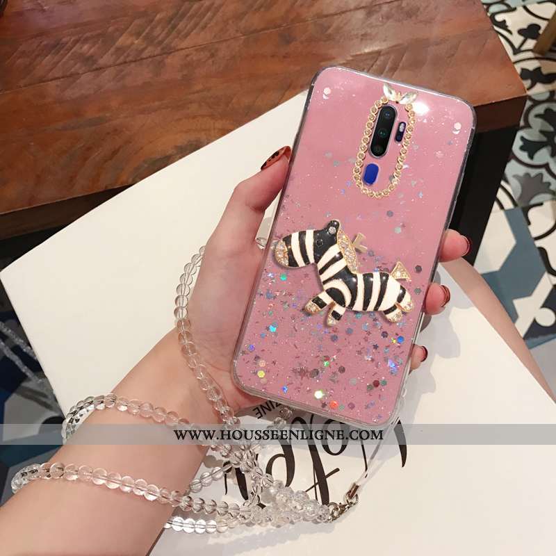 Étui Oppo A5 2020 Strass Ornements Suspendus Téléphone Portable Coque Incassable Fluide Doux Argent