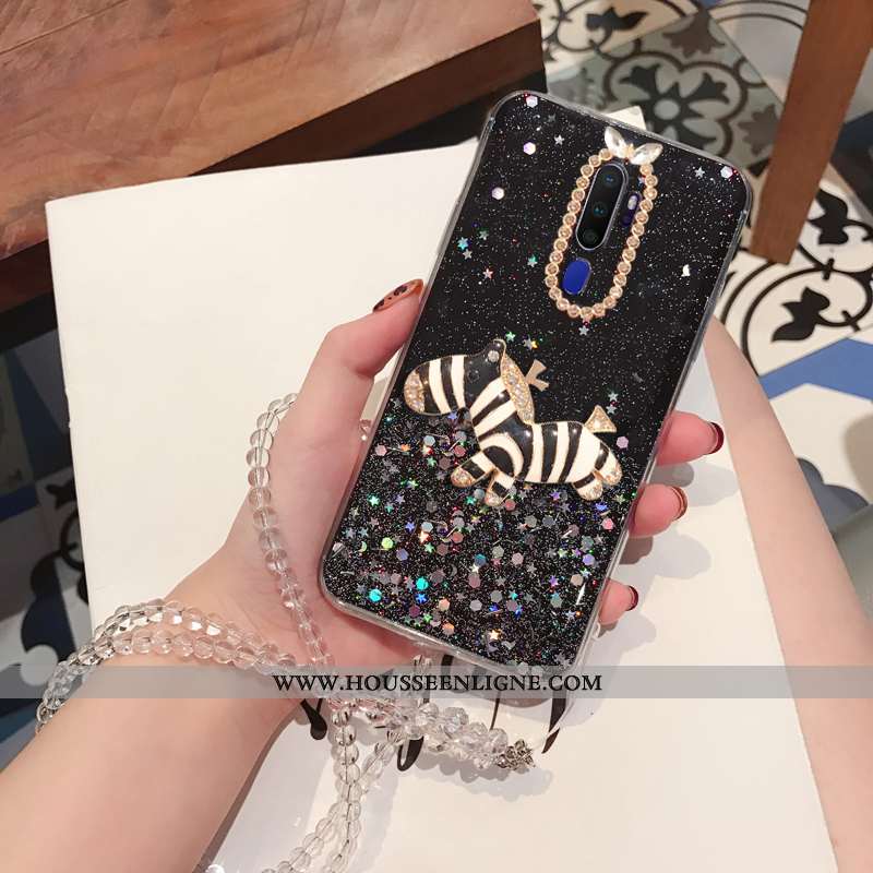 Étui Oppo A5 2020 Strass Ornements Suspendus Téléphone Portable Coque Incassable Fluide Doux Argent