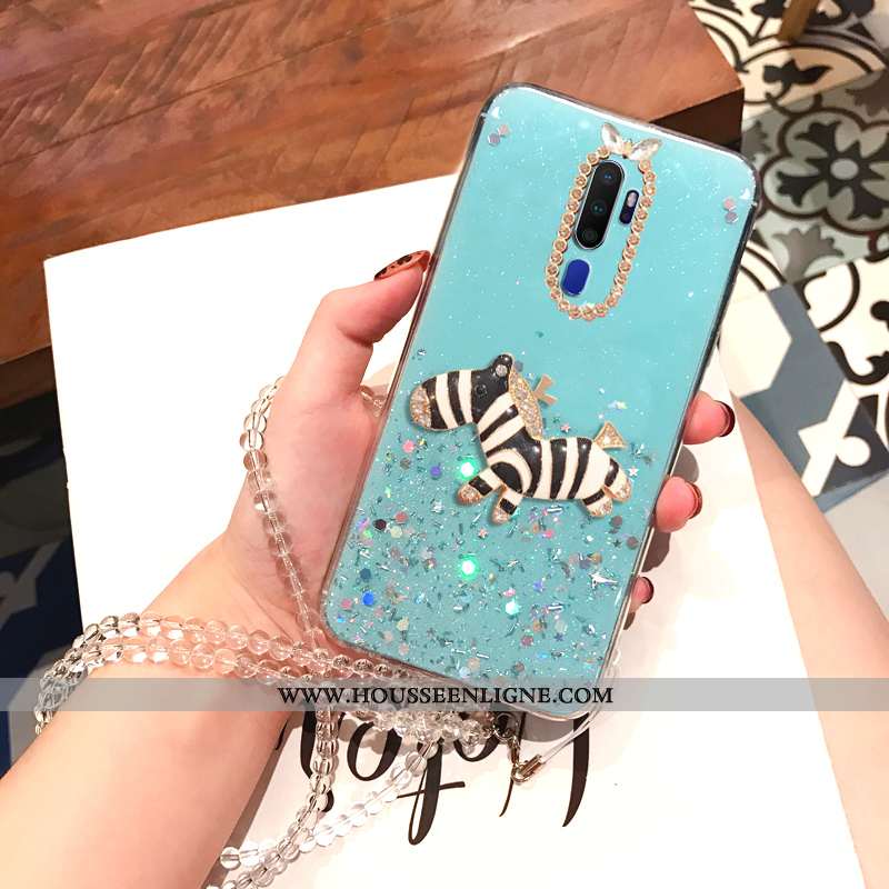 Étui Oppo A5 2020 Strass Ornements Suspendus Téléphone Portable Coque Incassable Fluide Doux Argent