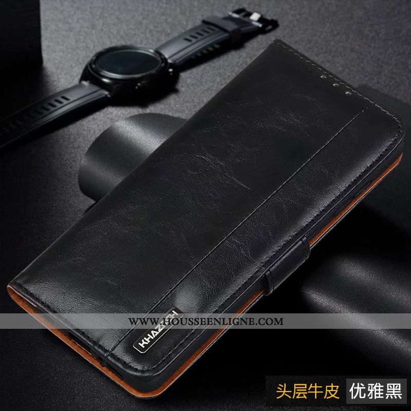 Étui Oppo A5 Cuir Cuir Véritable Coque Reversible Plier Téléphone Portable Véritable Marron