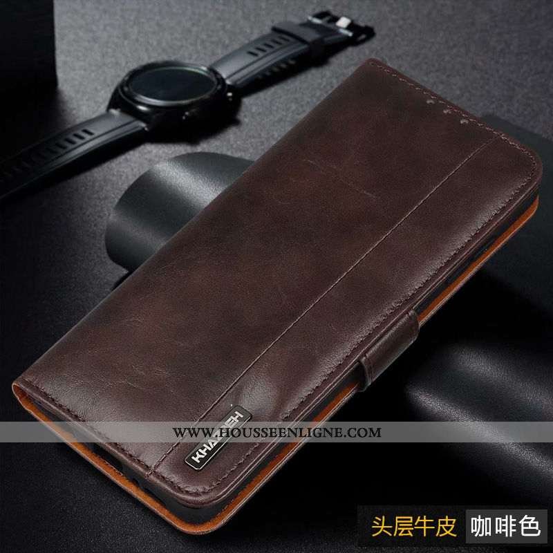 Étui Oppo A5 Cuir Cuir Véritable Coque Reversible Plier Téléphone Portable Véritable Marron