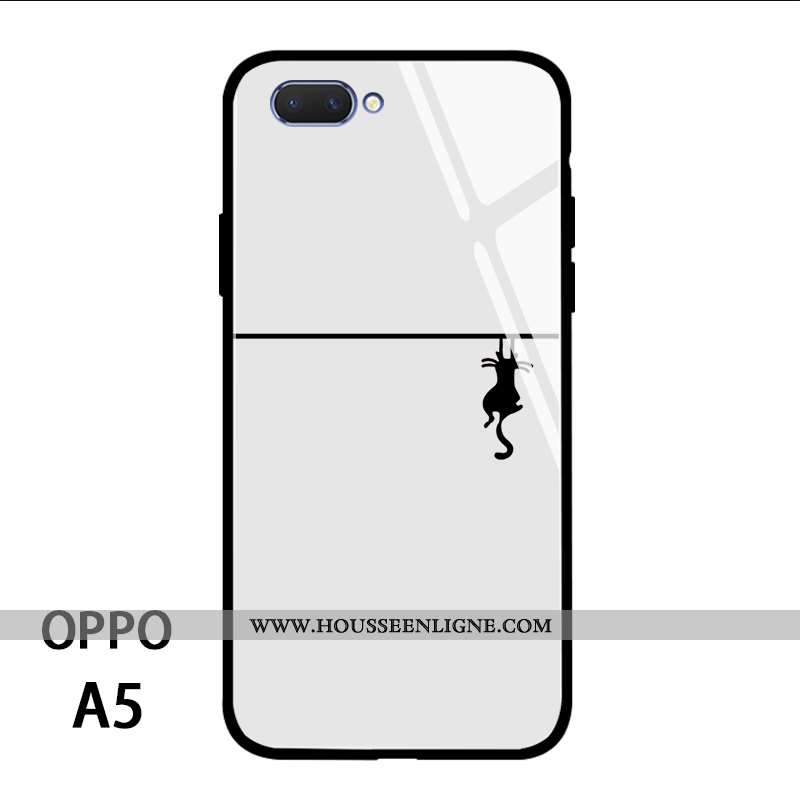 Étui Oppo A5 Protection Verre Coque Amoureux Tendance Personnalité Blanc Blanche