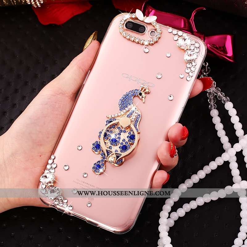 Étui Oppo A5 Strass Ornements Suspendus Créatif Silicone Rose Coque Tout Compris