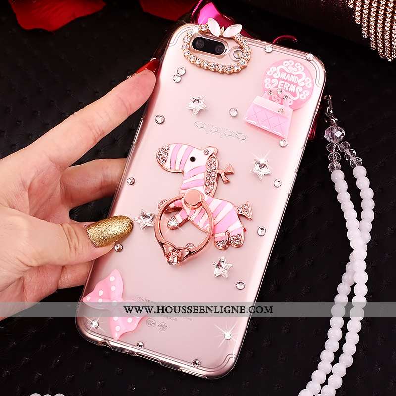 Étui Oppo A5 Strass Ornements Suspendus Créatif Silicone Rose Coque Tout Compris