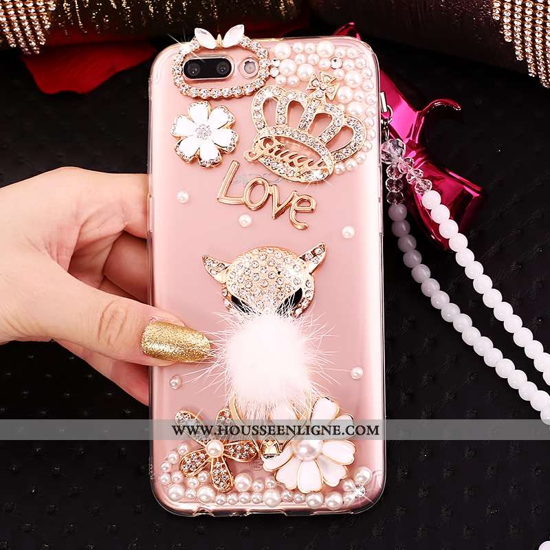 Étui Oppo A5 Strass Ornements Suspendus Créatif Silicone Rose Coque Tout Compris