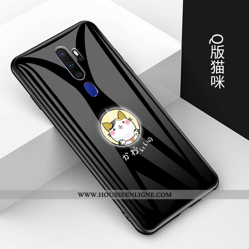 Étui Oppo A9 2020 Dessin Animé Charmant Incassable Verre Amoureux Fluide Doux Nouveau Noir