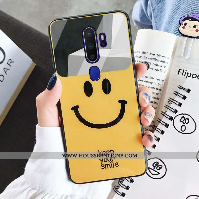 Étui Oppo A9 2020 Verre Dessin Animé Fluide Doux Étudiant Téléphone Portable Difficile Jaune