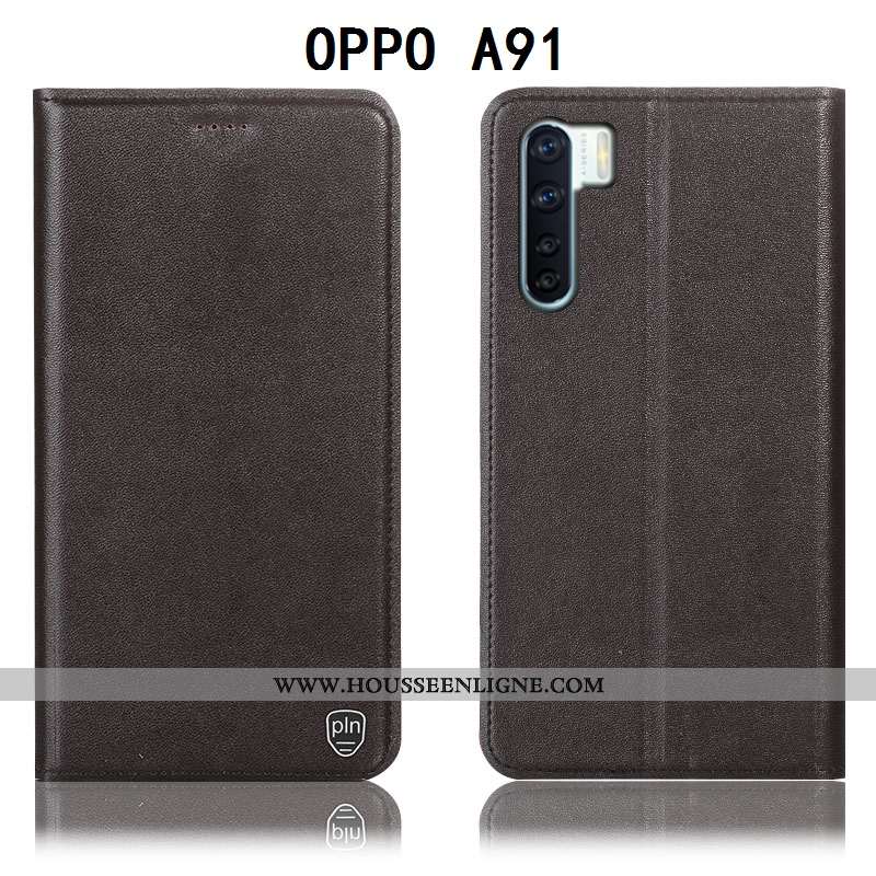 Étui Oppo A91 Cuir Véritable Protection Téléphone Portable Tout Compris Housse Jaune