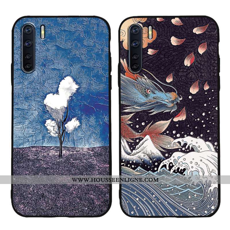 Étui Oppo A91 Délavé En Daim Personnalité Incassable Gaufrage Silicone Coque Protection Bleu
