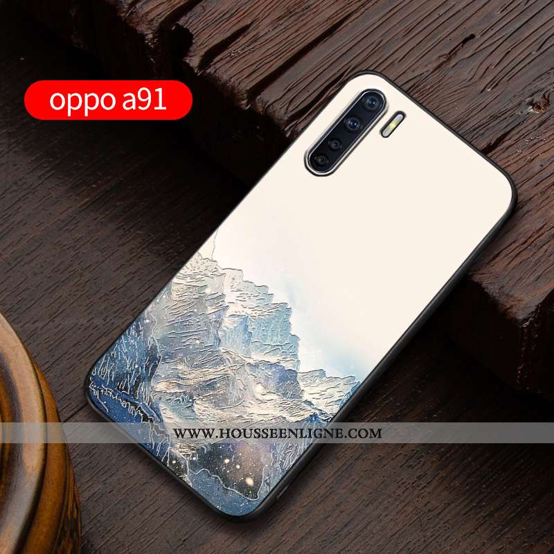 Étui Oppo A91 Délavé En Daim Personnalité Incassable Gaufrage Silicone Coque Protection Bleu