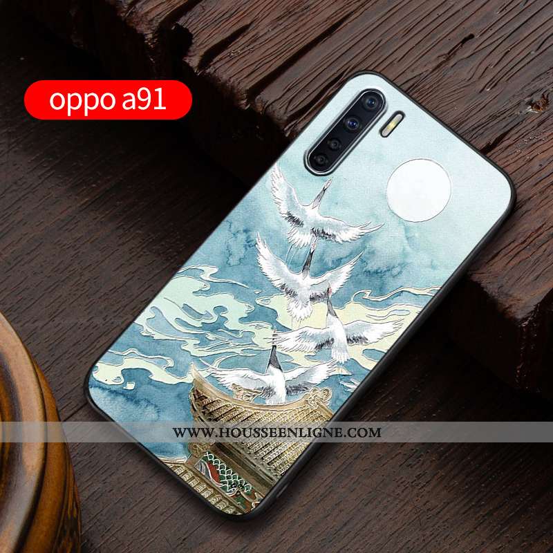 Étui Oppo A91 Délavé En Daim Personnalité Incassable Gaufrage Silicone Coque Protection Bleu