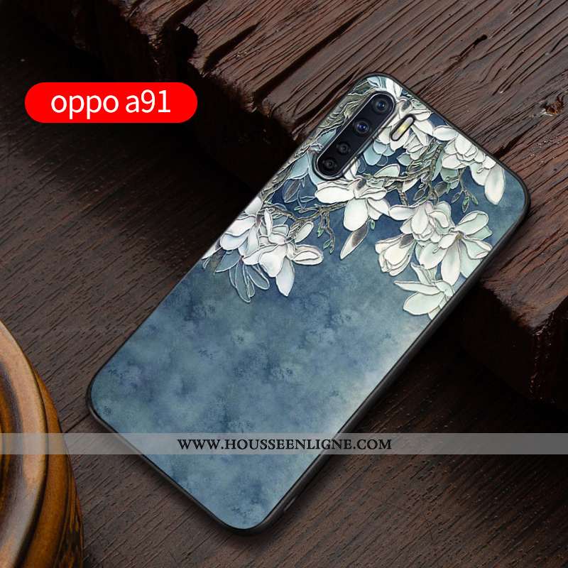 Étui Oppo A91 Délavé En Daim Personnalité Incassable Gaufrage Silicone Coque Protection Bleu