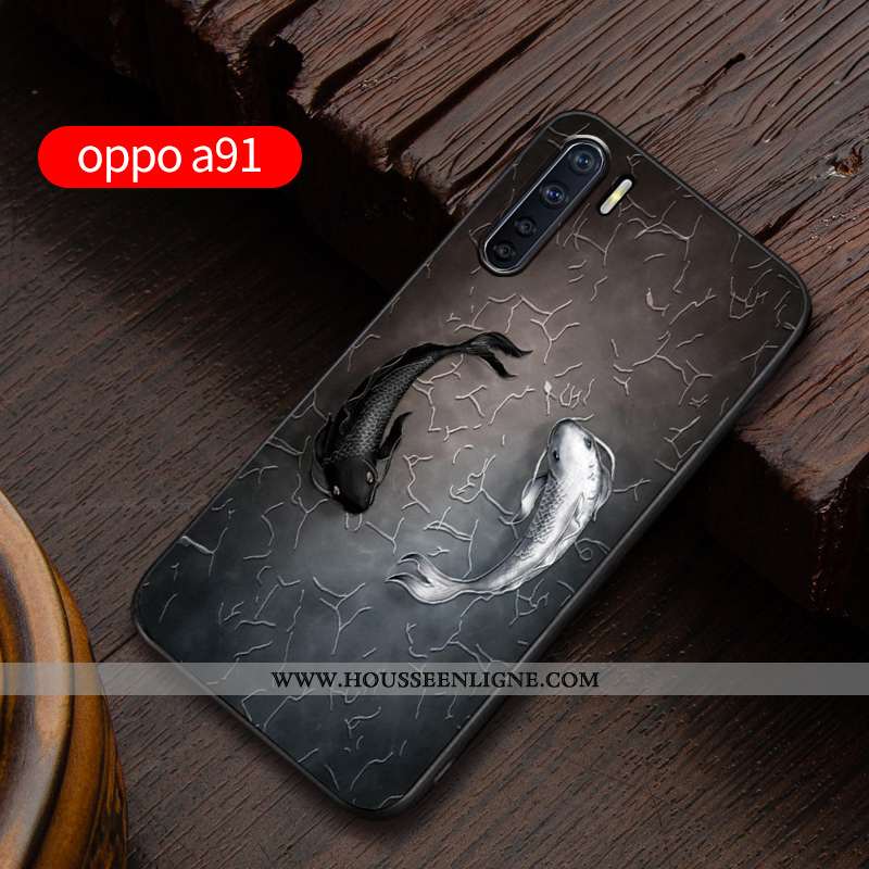 Étui Oppo A91 Délavé En Daim Personnalité Incassable Gaufrage Silicone Coque Protection Bleu