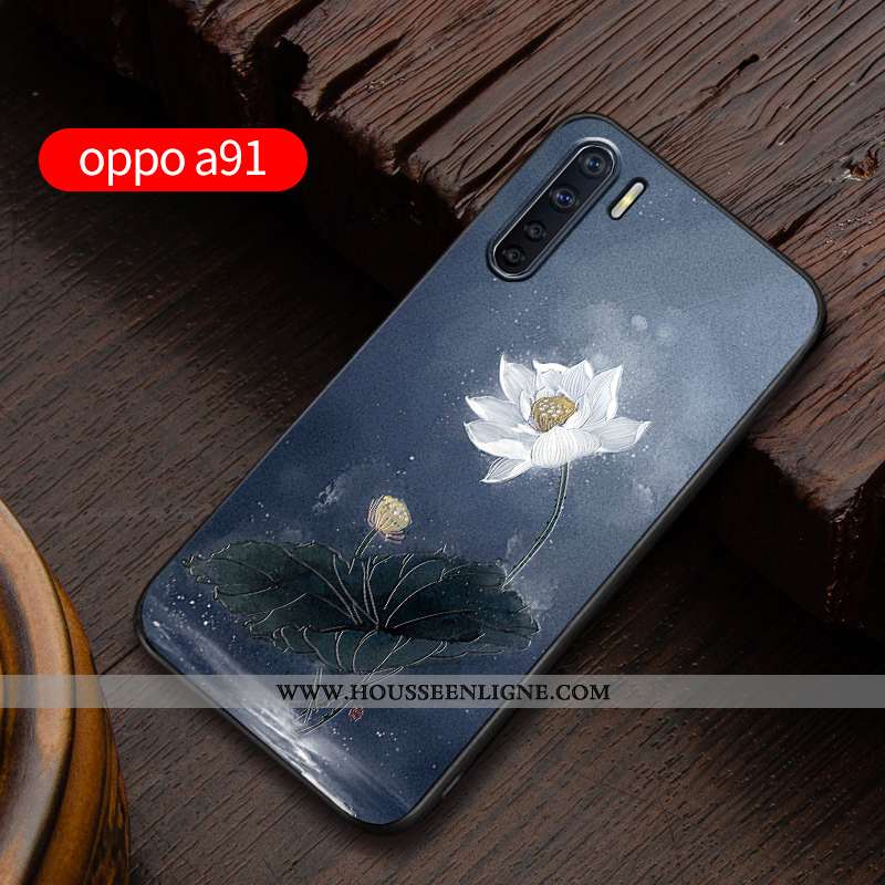 Étui Oppo A91 Délavé En Daim Personnalité Incassable Gaufrage Silicone Coque Protection Bleu