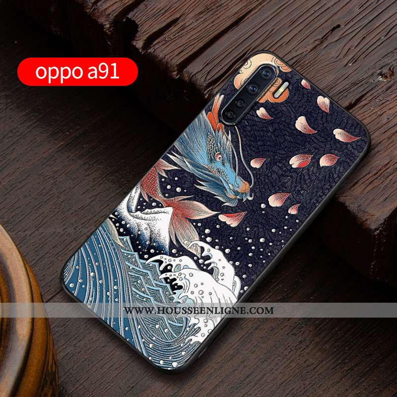 Étui Oppo A91 Délavé En Daim Personnalité Incassable Gaufrage Silicone Coque Protection Bleu