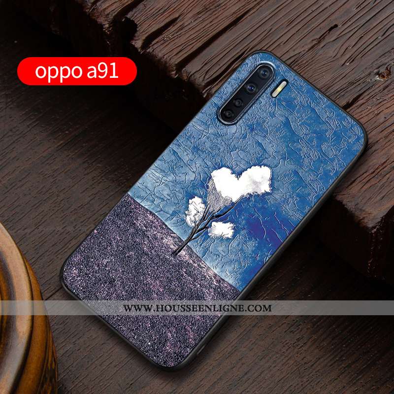 Étui Oppo A91 Délavé En Daim Personnalité Incassable Gaufrage Silicone Coque Protection Bleu