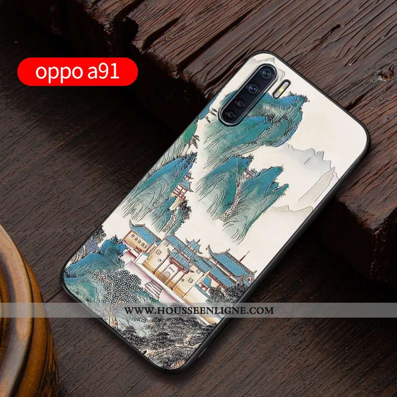 Étui Oppo A91 Délavé En Daim Personnalité Incassable Gaufrage Silicone Coque Protection Bleu
