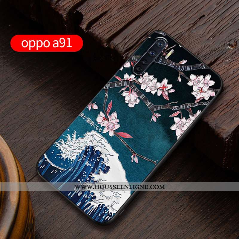 Étui Oppo A91 Délavé En Daim Personnalité Incassable Gaufrage Silicone Coque Protection Bleu