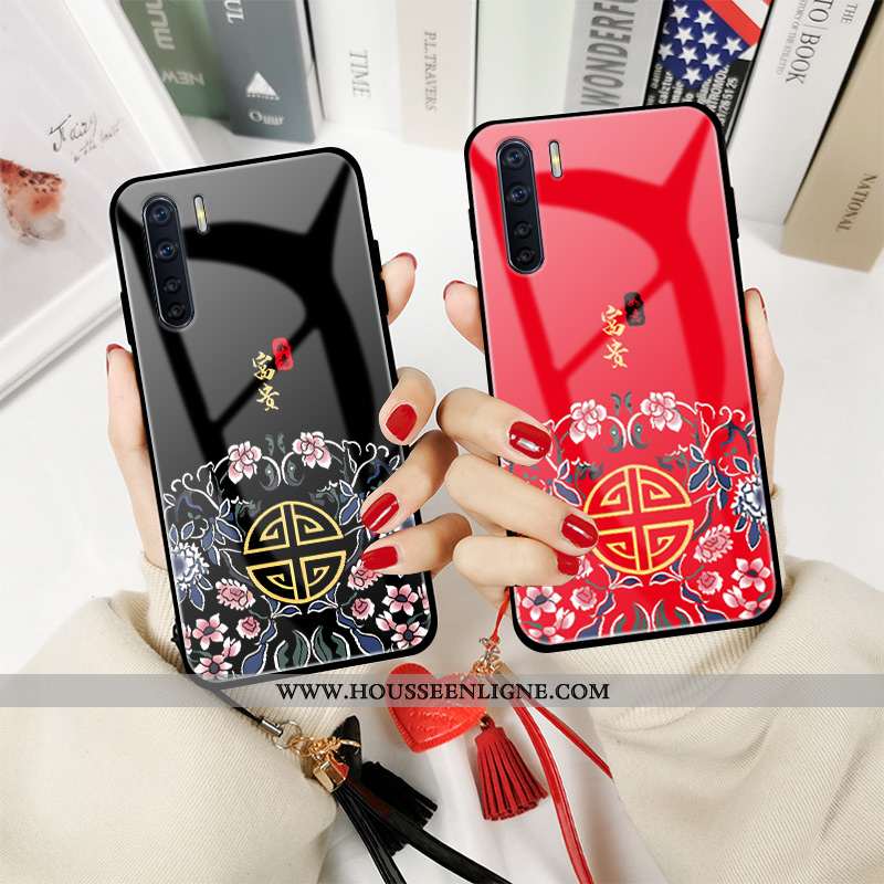 Étui Oppo A91 Fluide Doux Silicone Net Rouge Vintage Tout Compris Imprimé Noir