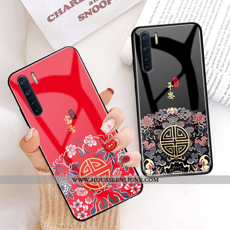 Étui Oppo A91 Fluide Doux Silicone Net Rouge Vintage Tout Compris Imprimé Noir
