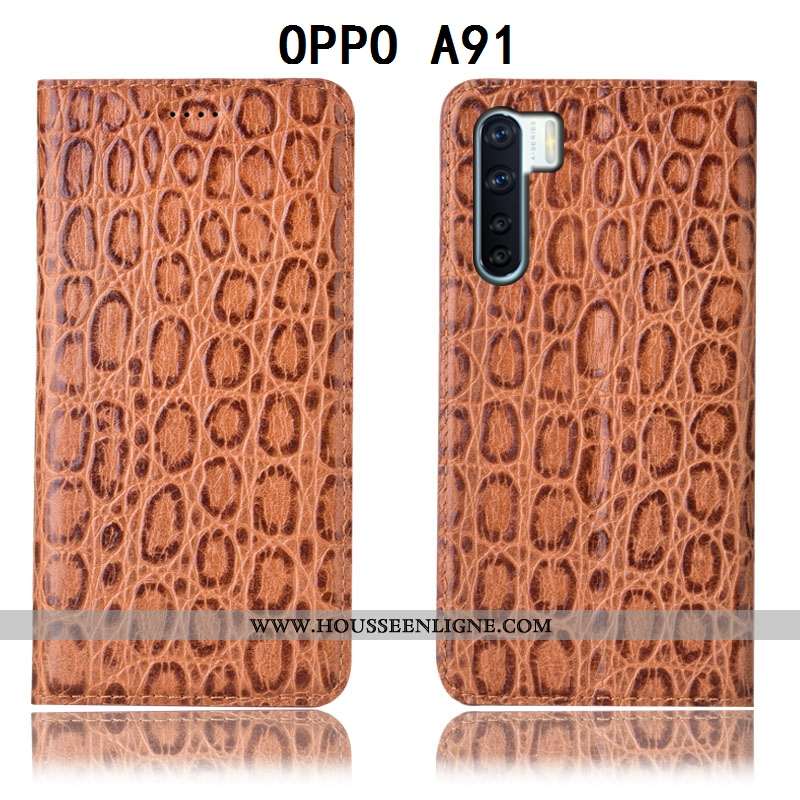 Étui Oppo A91 Protection Cuir Véritable Incassable Tout Compris Marron Téléphone Portable Coque