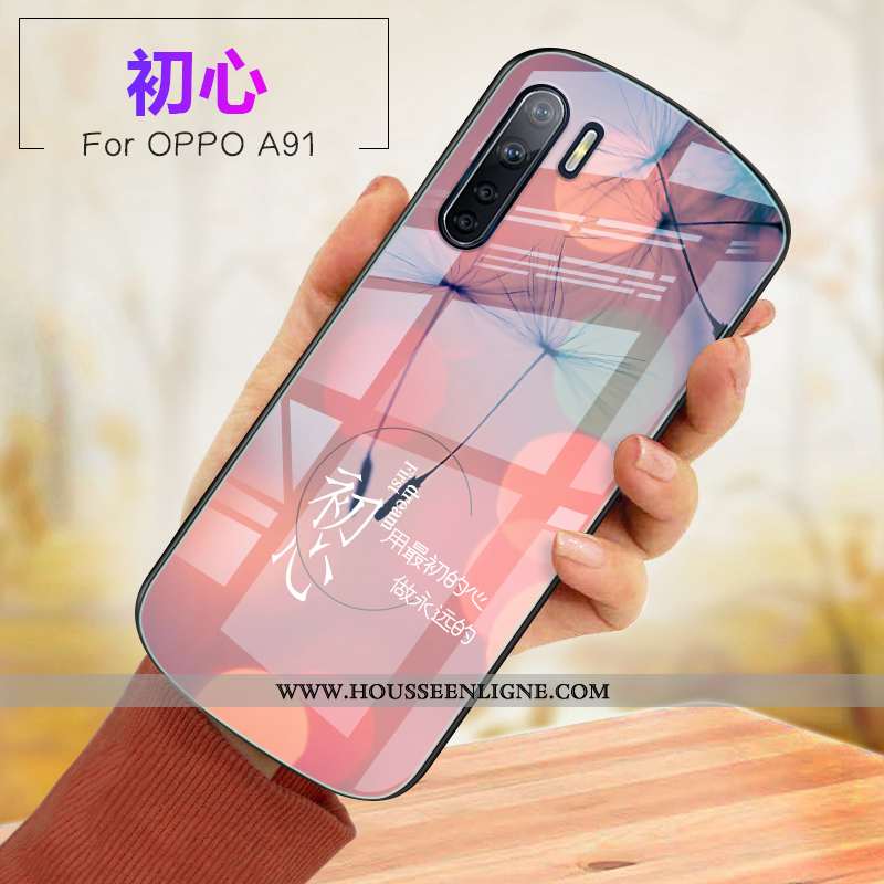 Étui Oppo A91 Verre Fluide Doux Incassable Téléphone Portable Rose Coque