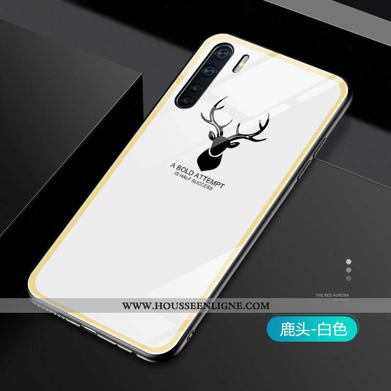 Étui Oppo A91 Verre Personnalité Simple Protection Légère Or Tendance Rouge