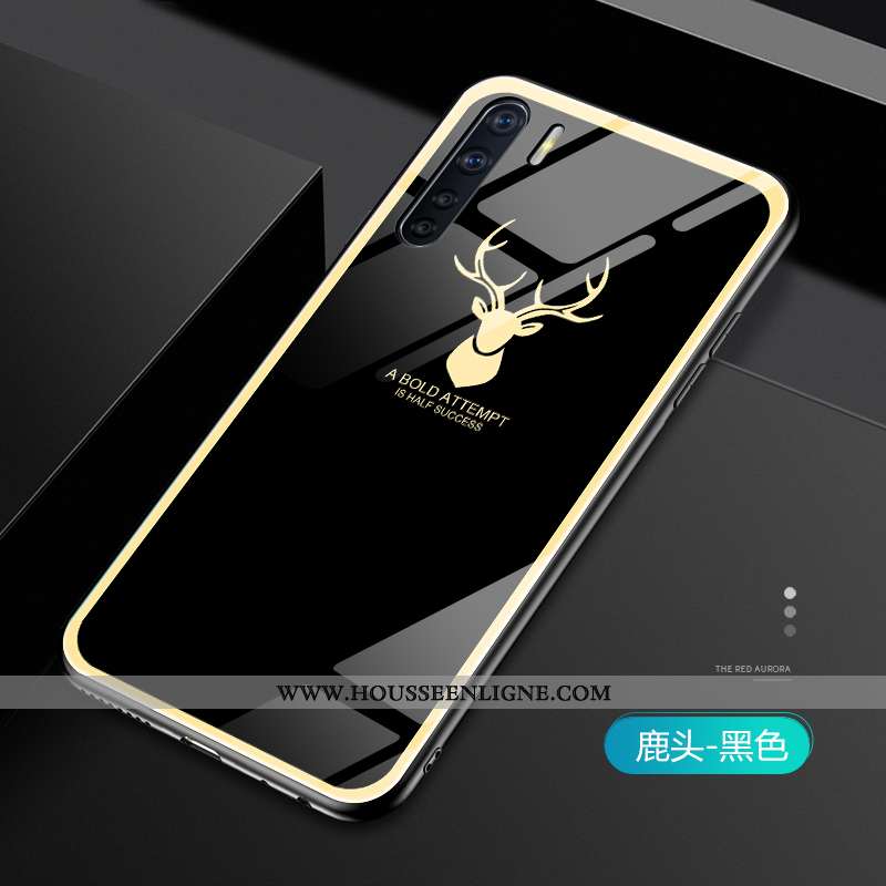 Étui Oppo A91 Verre Personnalité Simple Protection Légère Or Tendance Rouge