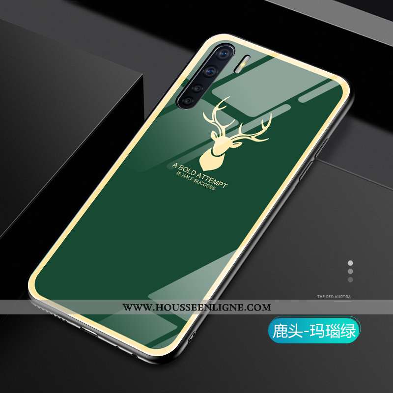 Étui Oppo A91 Verre Personnalité Simple Protection Légère Or Tendance Rouge