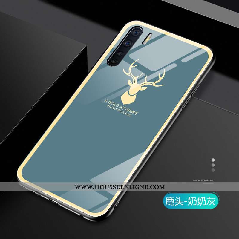 Étui Oppo A91 Verre Personnalité Simple Protection Légère Or Tendance Rouge