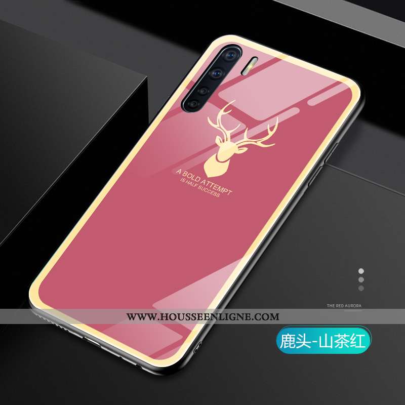 Étui Oppo A91 Verre Personnalité Simple Protection Légère Or Tendance Rouge
