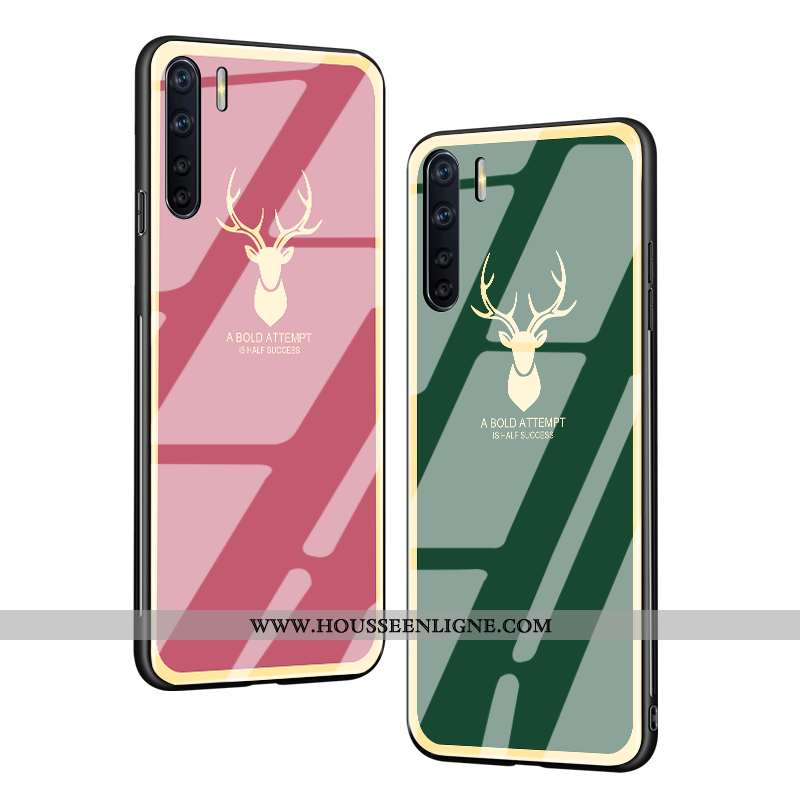 Étui Oppo A91 Verre Personnalité Simple Protection Légère Or Tendance Rouge