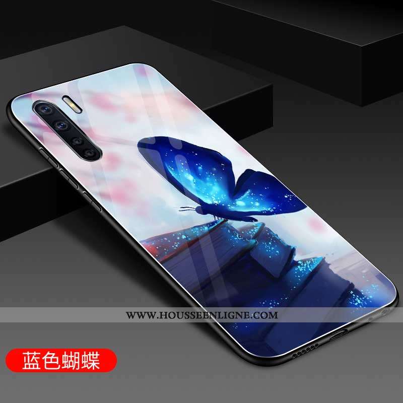 Étui Oppo A91 Verre Personnalité Téléphone Portable Coque Silicone Mode Bleu