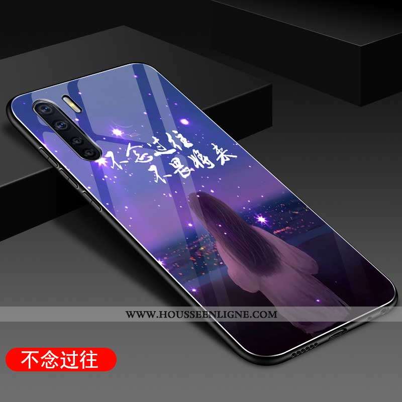 Étui Oppo A91 Verre Personnalité Téléphone Portable Coque Silicone Mode Bleu